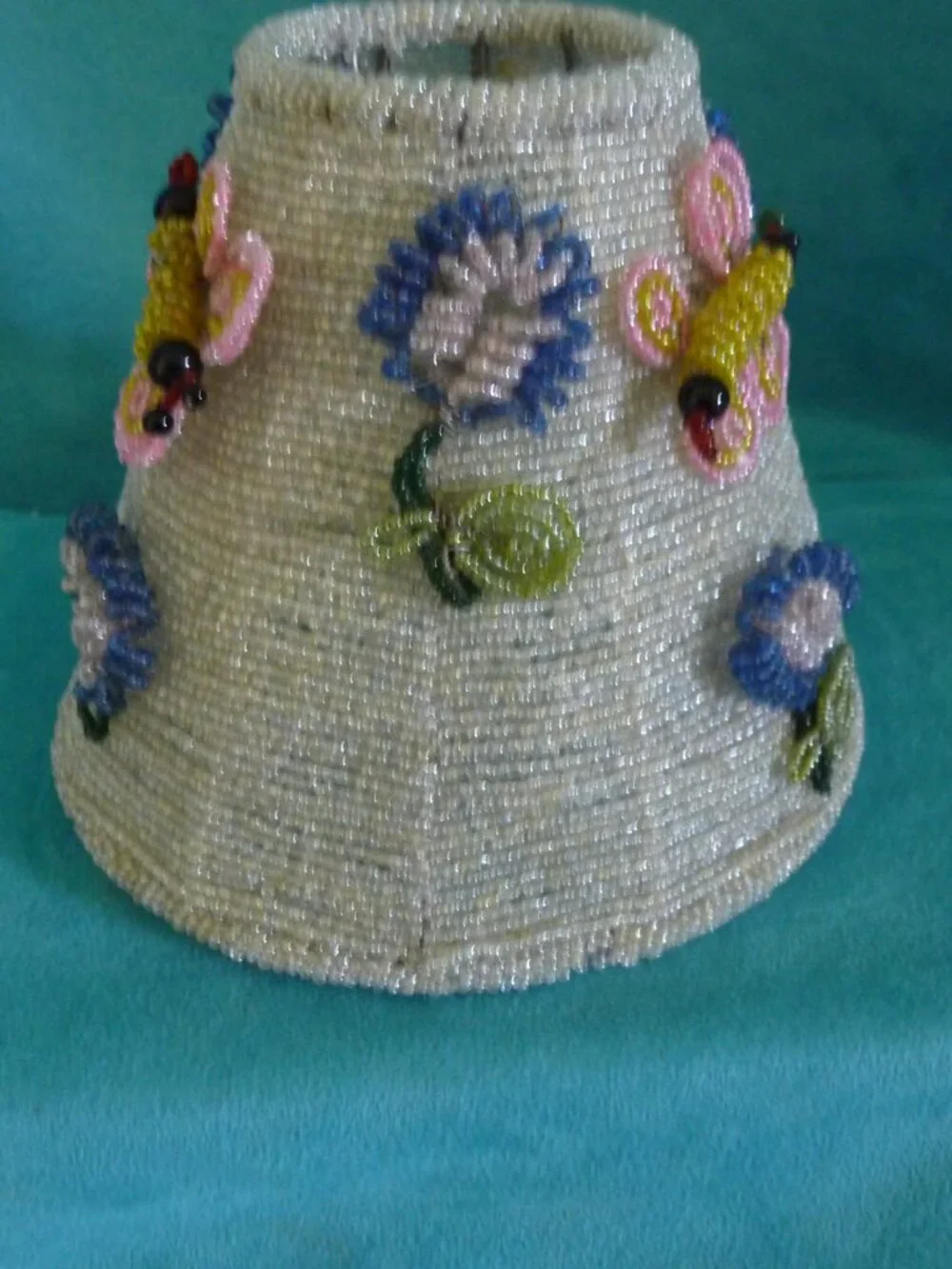 Vintage Seed Beaded 3D Floral Lamp Shade handmade wire metal Ornate